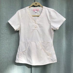 Scrub Top, Small, Koi, Cream color.  Kangaroo front pocket. Excellent condition.